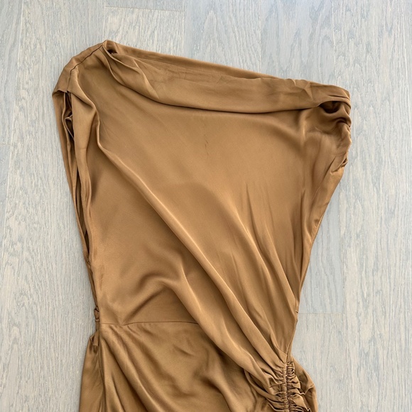A.L.C. Penny Dress Draped Shoulder Brown Satin Maxi Gown - Size 2 - ALC Mocha - Picture 7 of 14